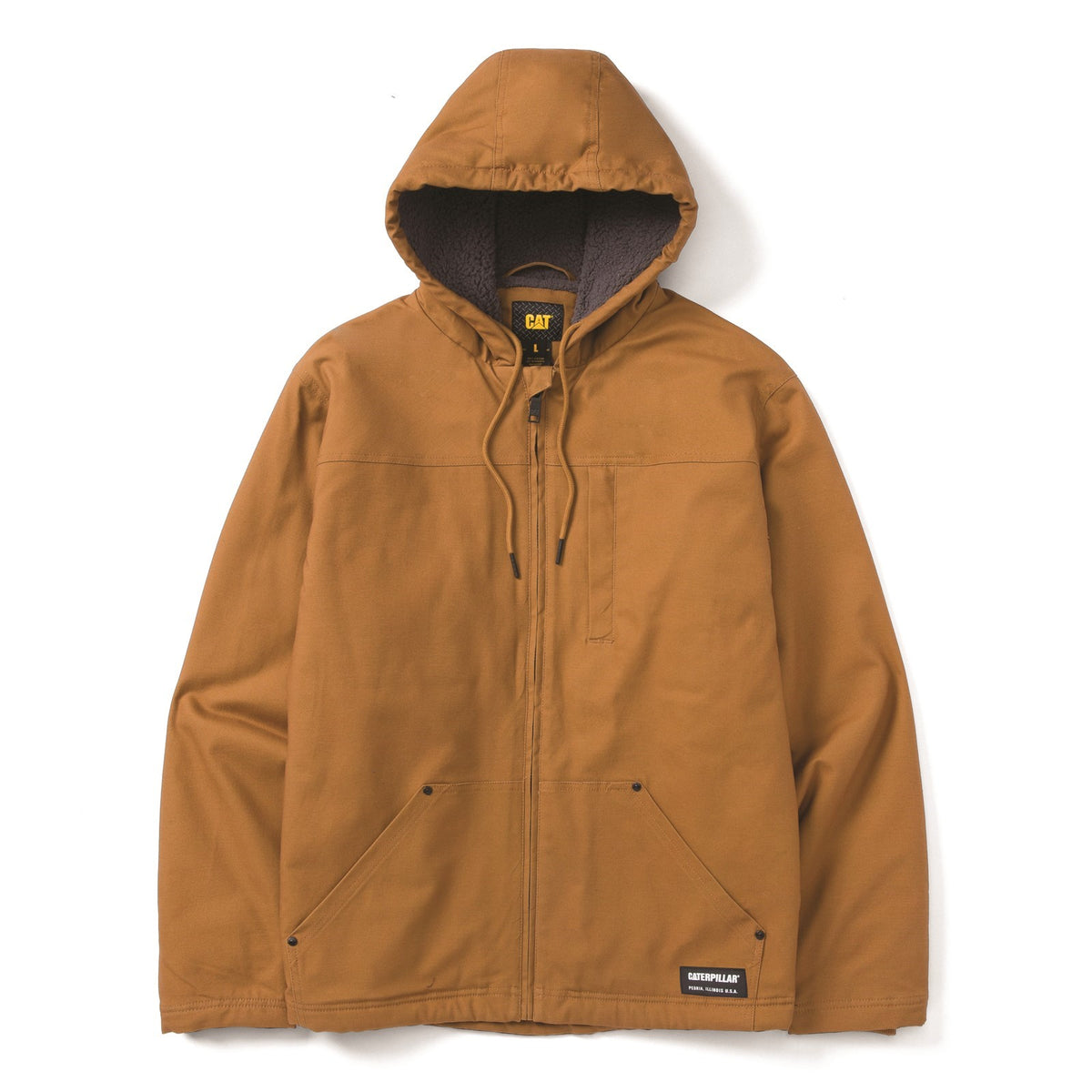 Caterpillar Mens Hooded Sherpa Lined Jacket Bronze