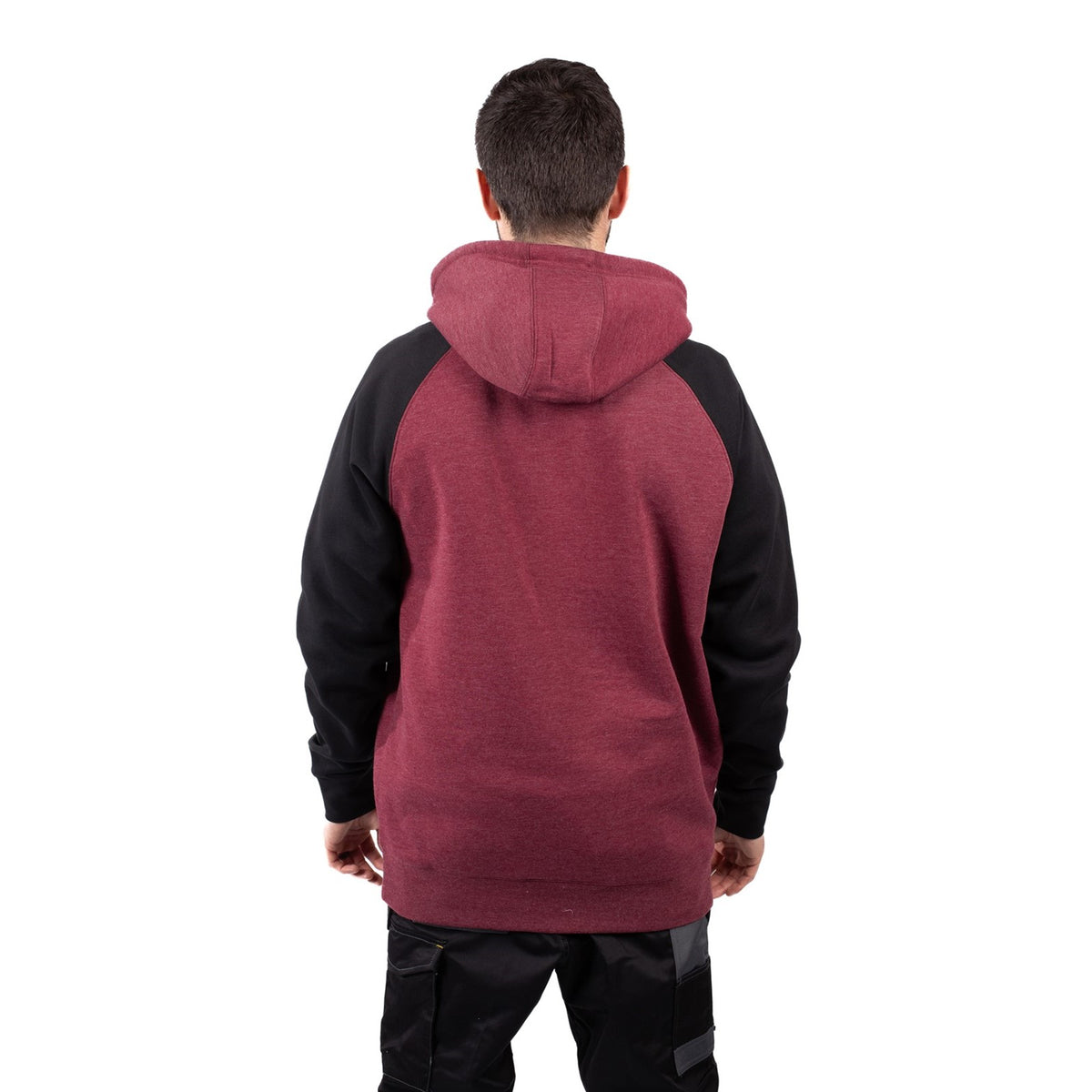 Caterpillar Mens Raglan Hooded Sweatshirt Carmenere Heather/Black