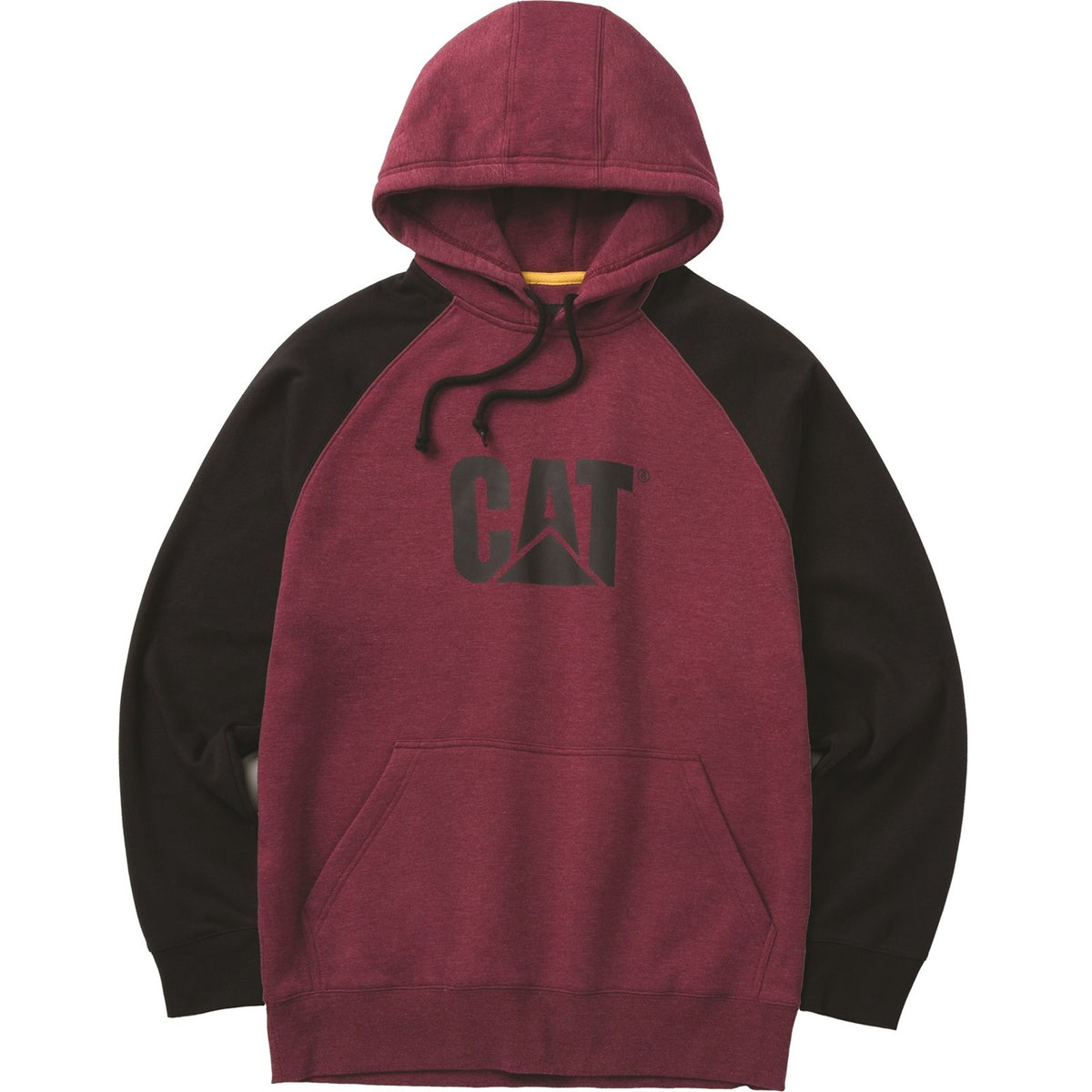 Caterpillar Mens Raglan Hooded Sweatshirt Carmenere Heather/Black