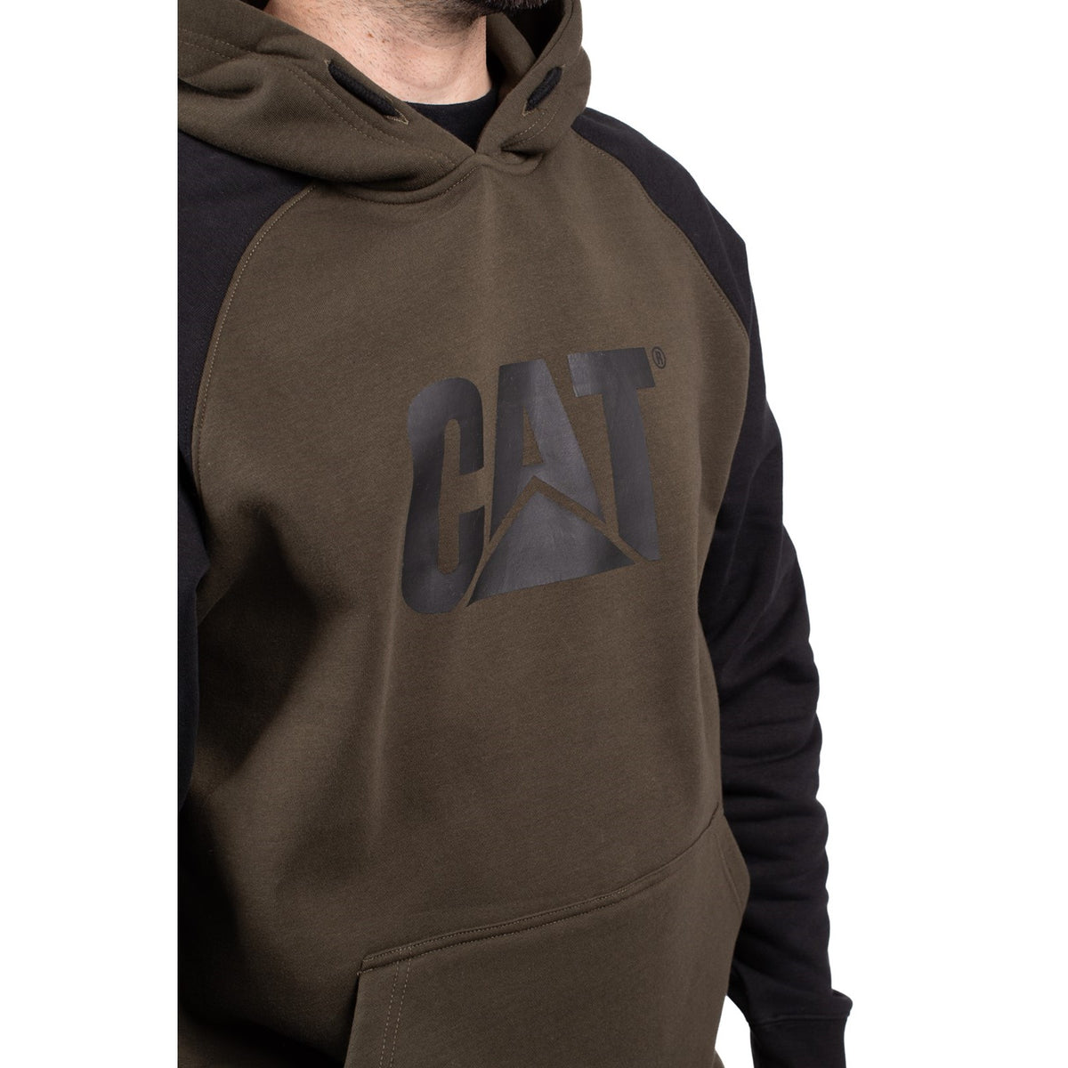 Caterpillar Mens Raglan Hooded Sweatshirt Army Moss/Black