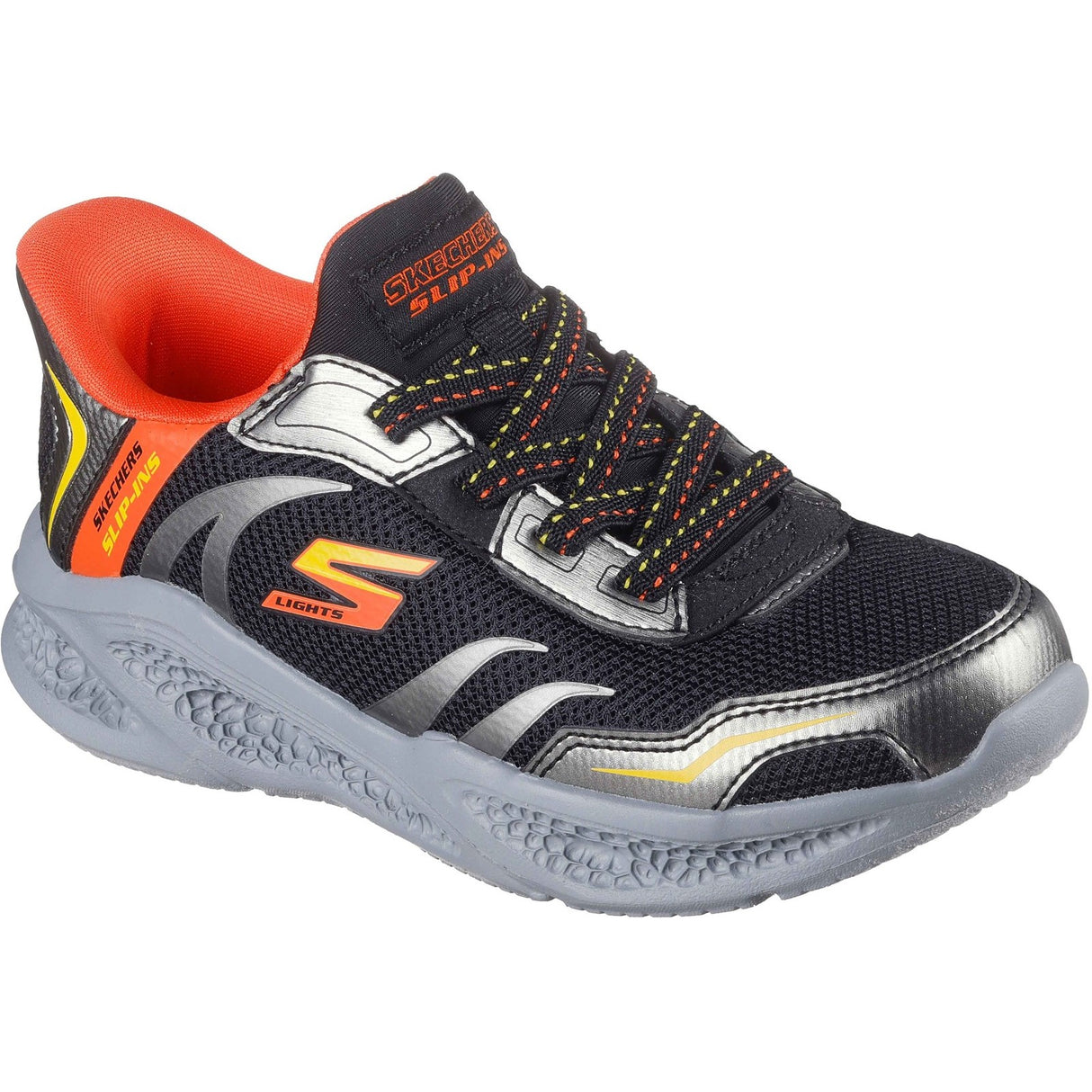 Skechers Junior Boys Meteor-Lights Brisk-Beams Trainers Black/Silver