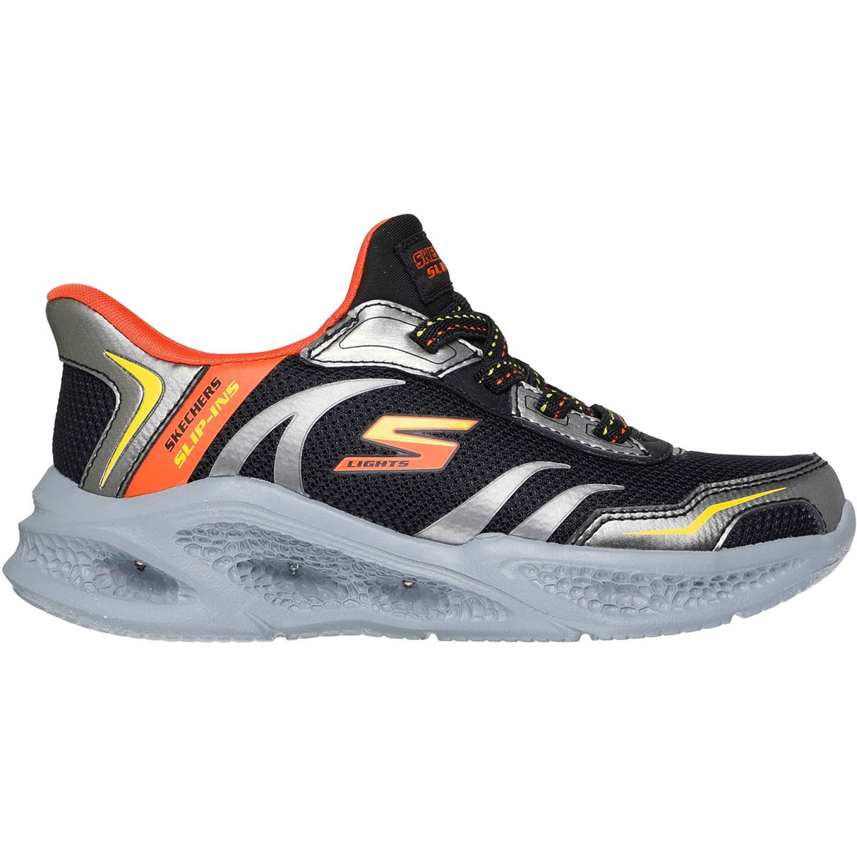 Skechers Junior Boys Meteor-Lights Brisk-Beams Trainers Black/Silver