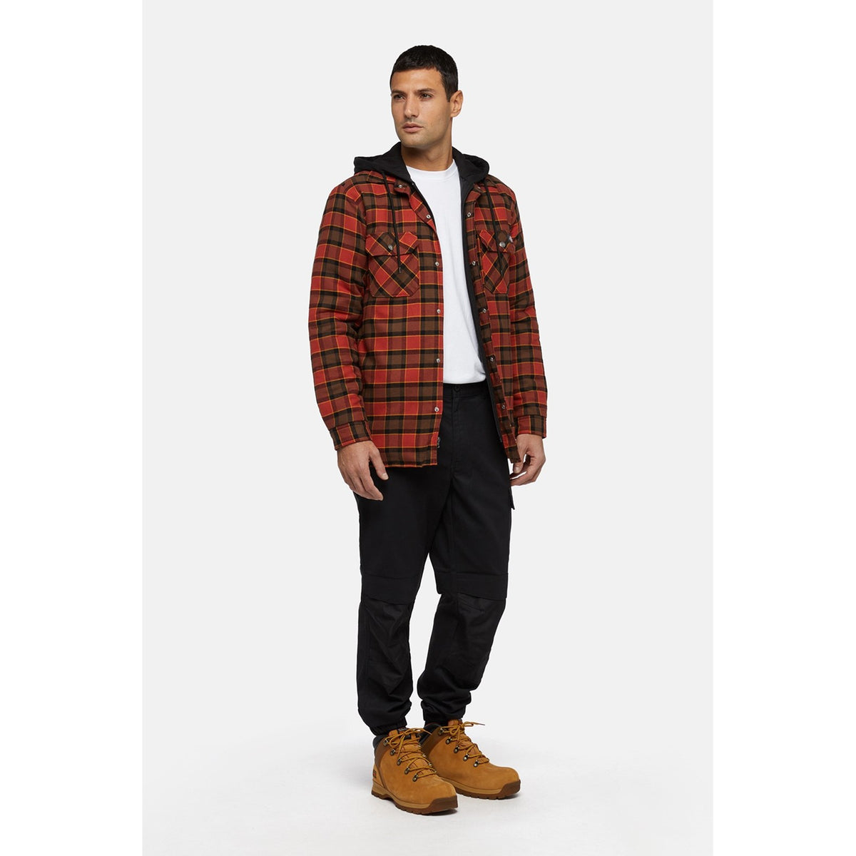 Dickies Mens Fleece Hooded Flannel Shirt Red Ochre