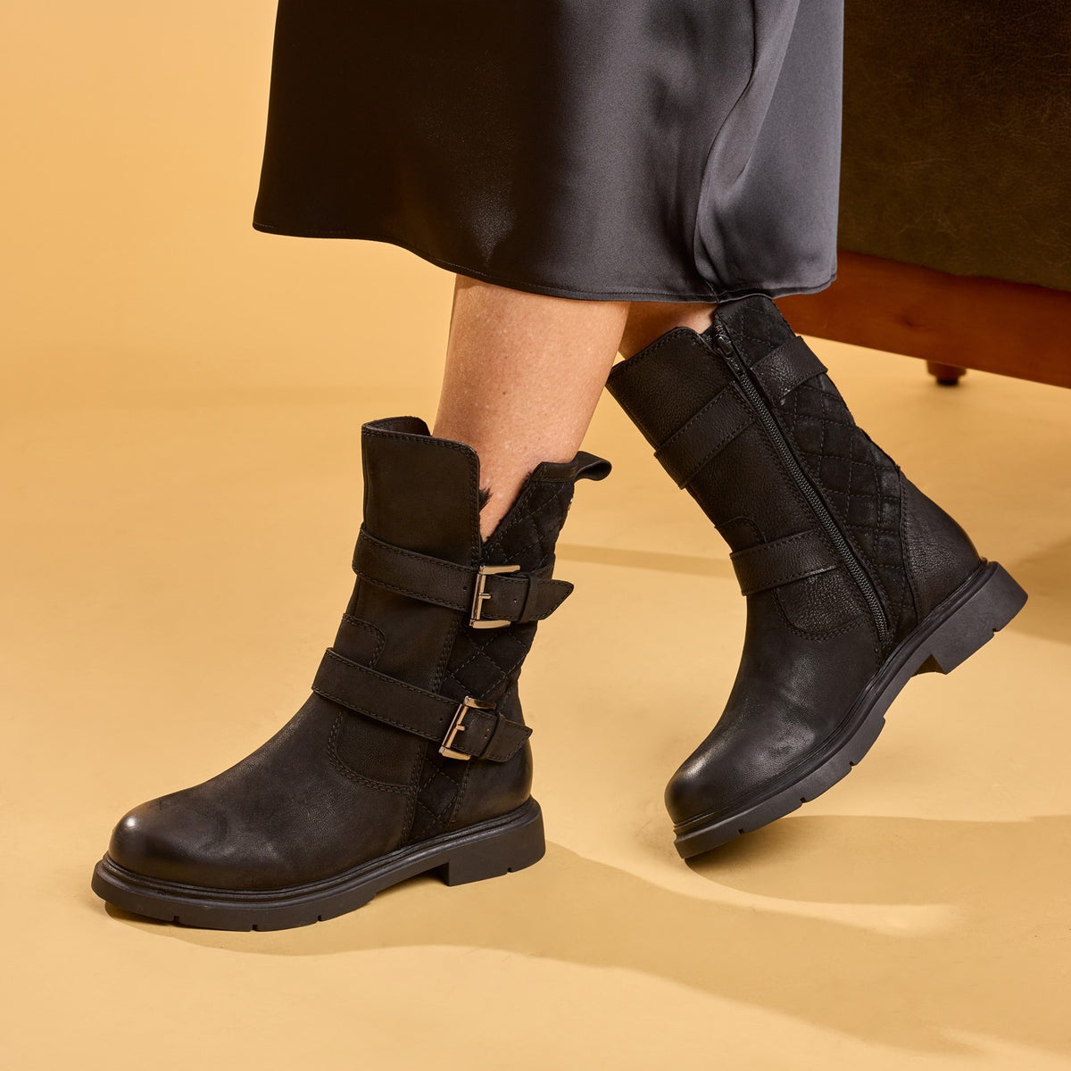 Hush Puppies Womens Celine Buckle Boot BLACK