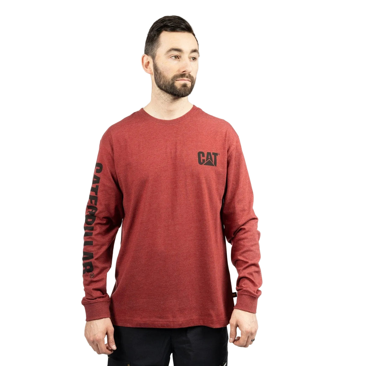 Caterpillar Mens Trademark Banner Long Sleeve T-Shirt Brick