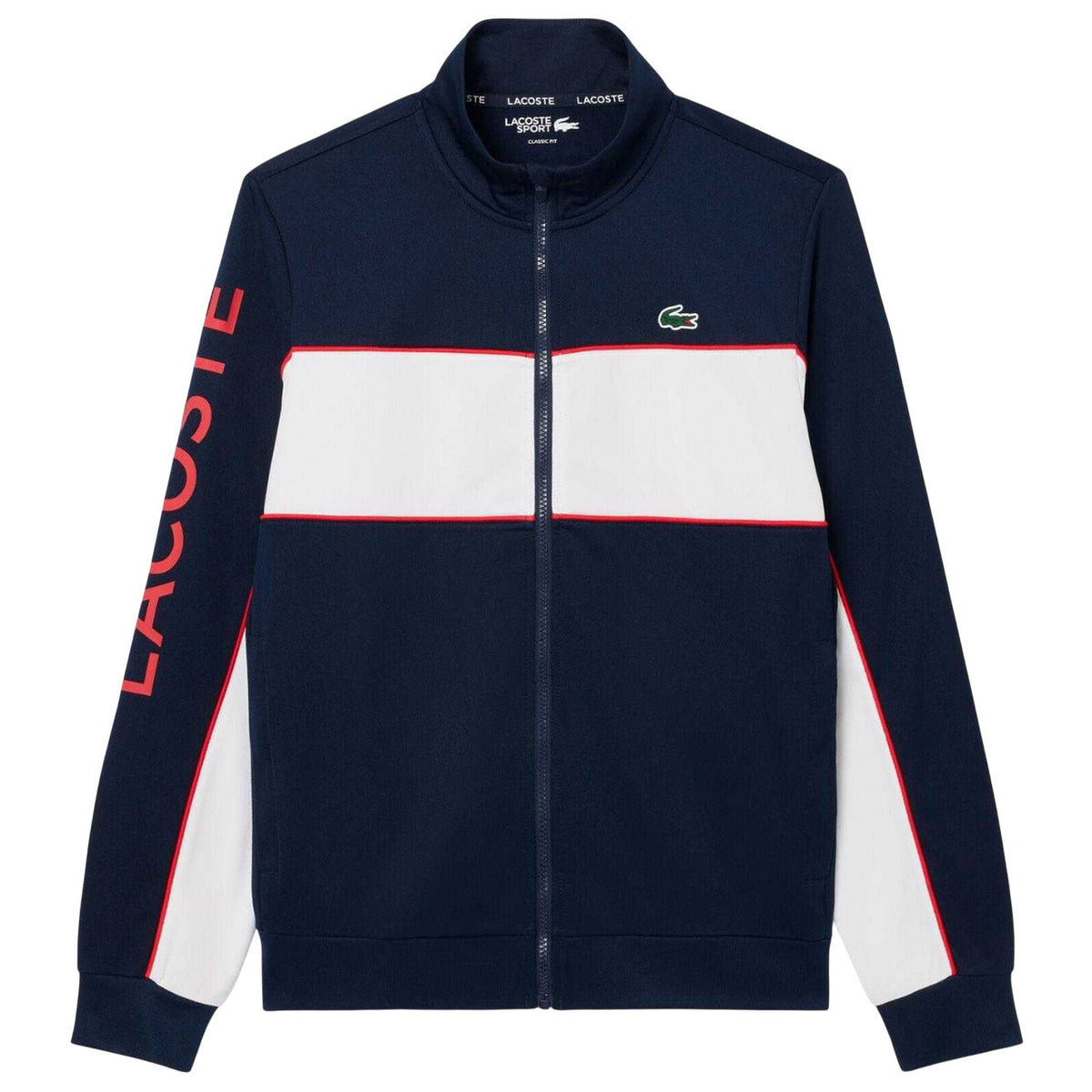 Lacoste Mens Logo Printed Zipped Tennis Jacket Navy Blue/White