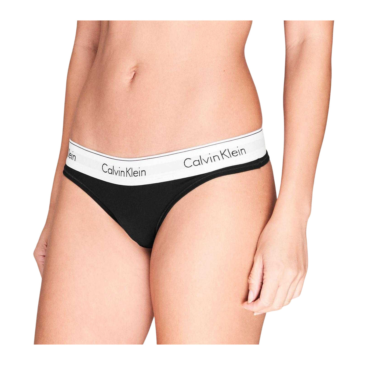 Calvin Klein Womens Logo Cotton Blend Thong Black