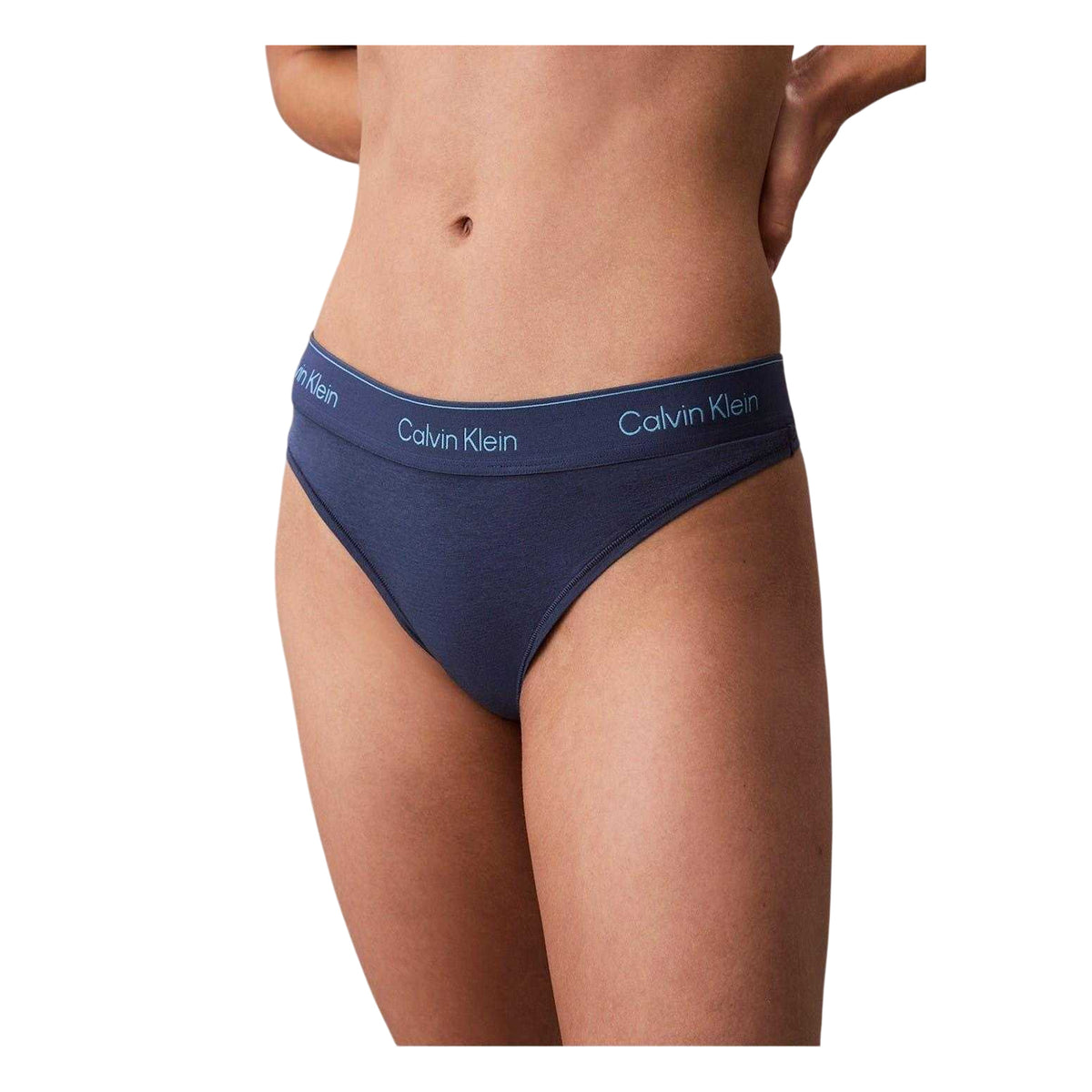 Calvin Klein Womens Logo Cotton Blend Thong Dark Denim