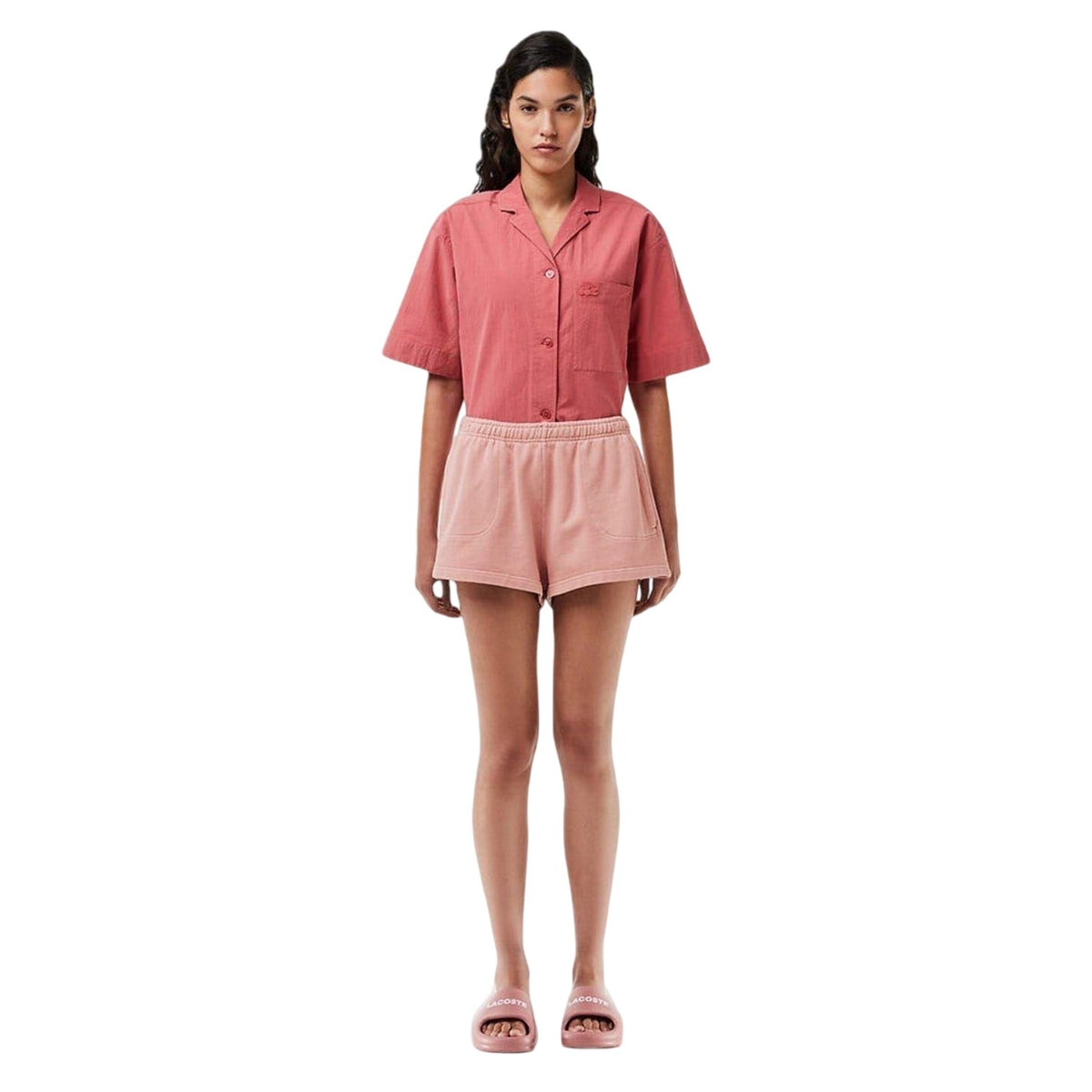 Lacoste Womens Elasticated Waist Loose Fit Sweat Shorts Pink