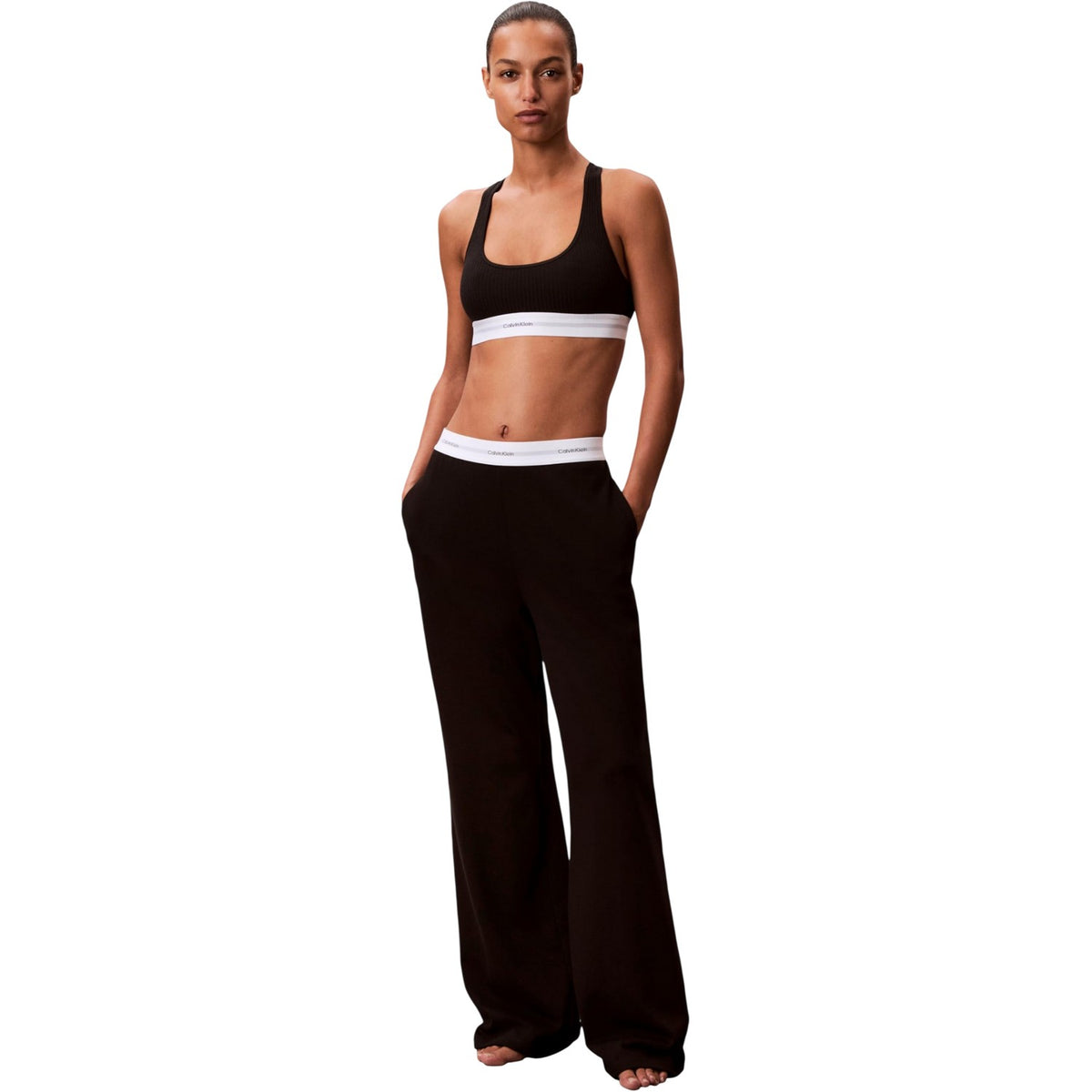 Calvin Klein Womens Jersey Open Hem Jogging Bottoms Black