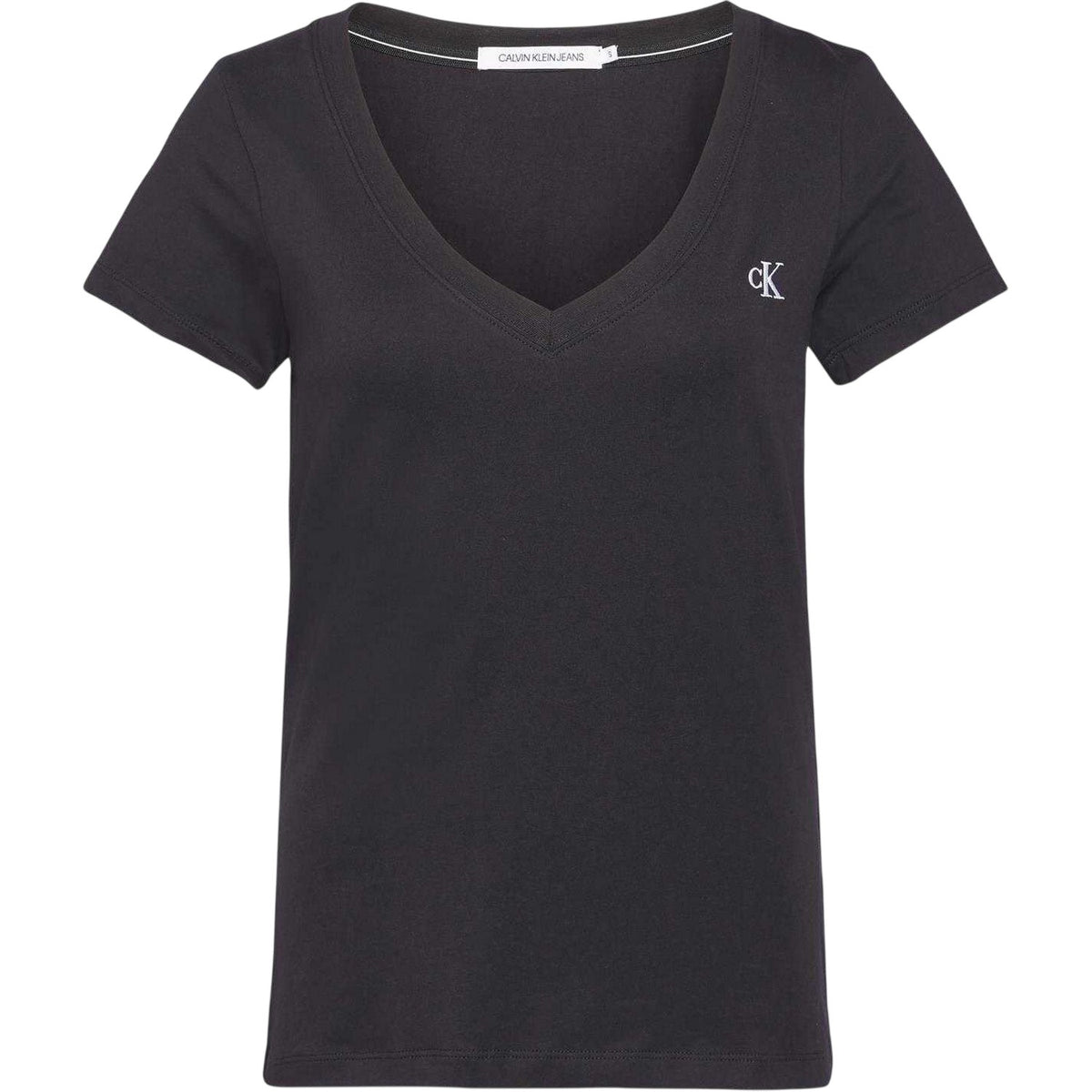Calvin Klein Womens Embroidered Stretch V Neck T-Shirt Black