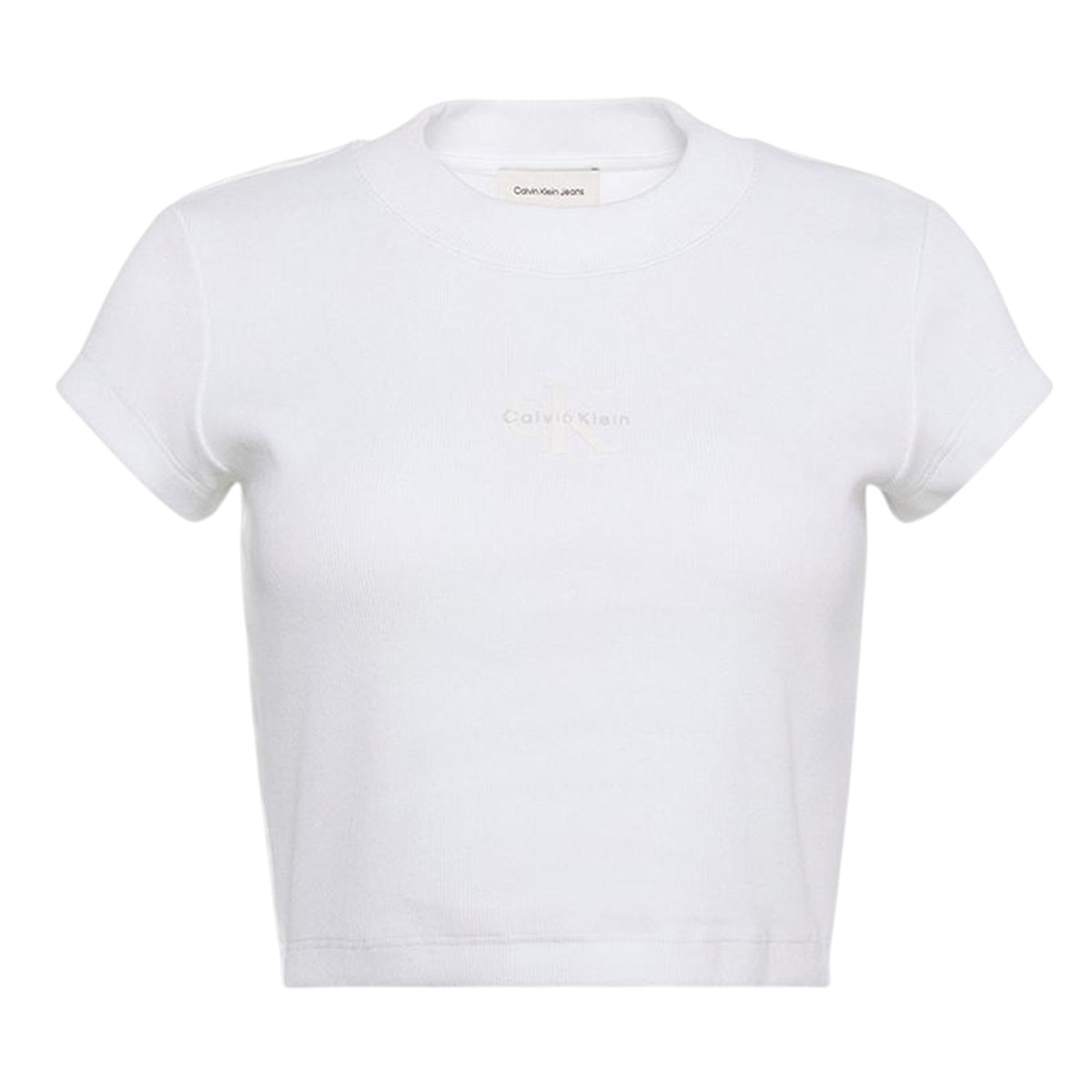 Calvin Klein Womens Mono Logo Ribbed Crop Top White