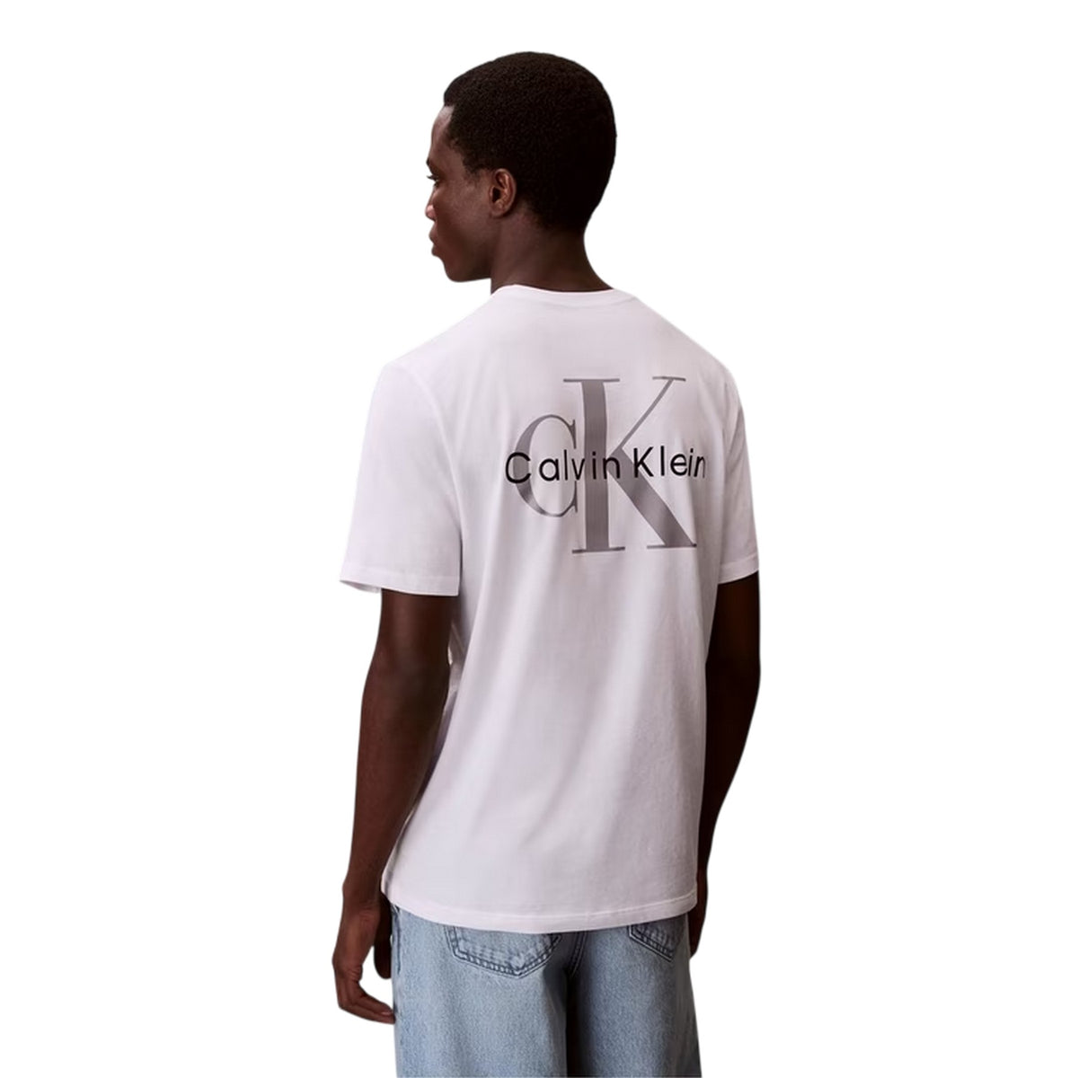 Calvin Klein Mens Mono Back Print Regular T-Shirt Bright White