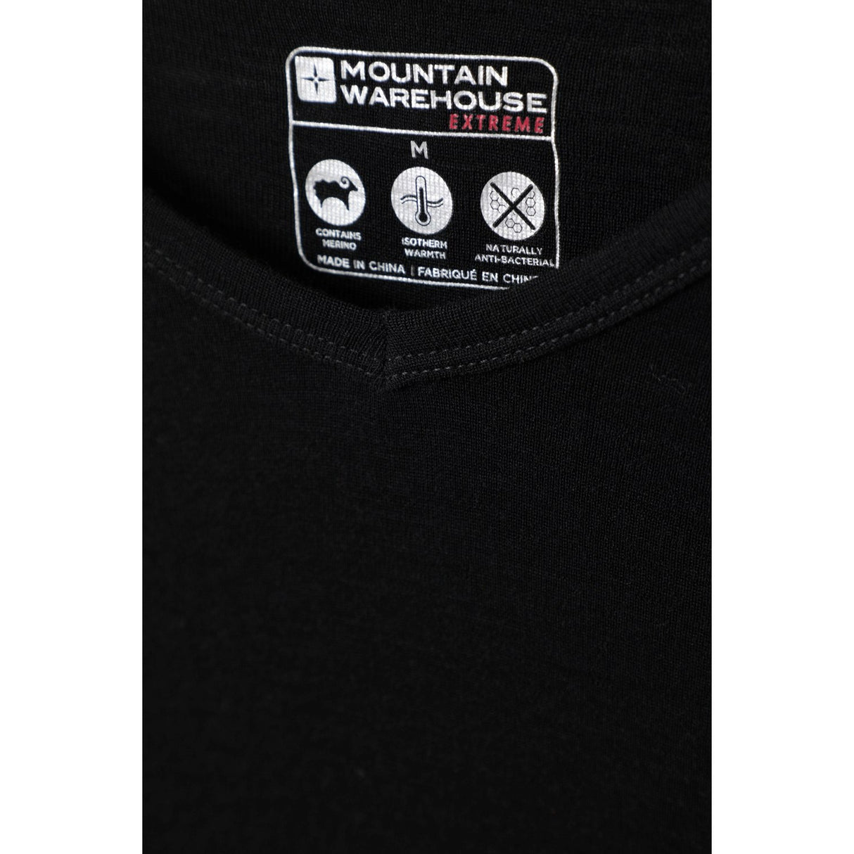 Mountain Warehouse Mens Merino Wool V Neck Base Layer Top Black