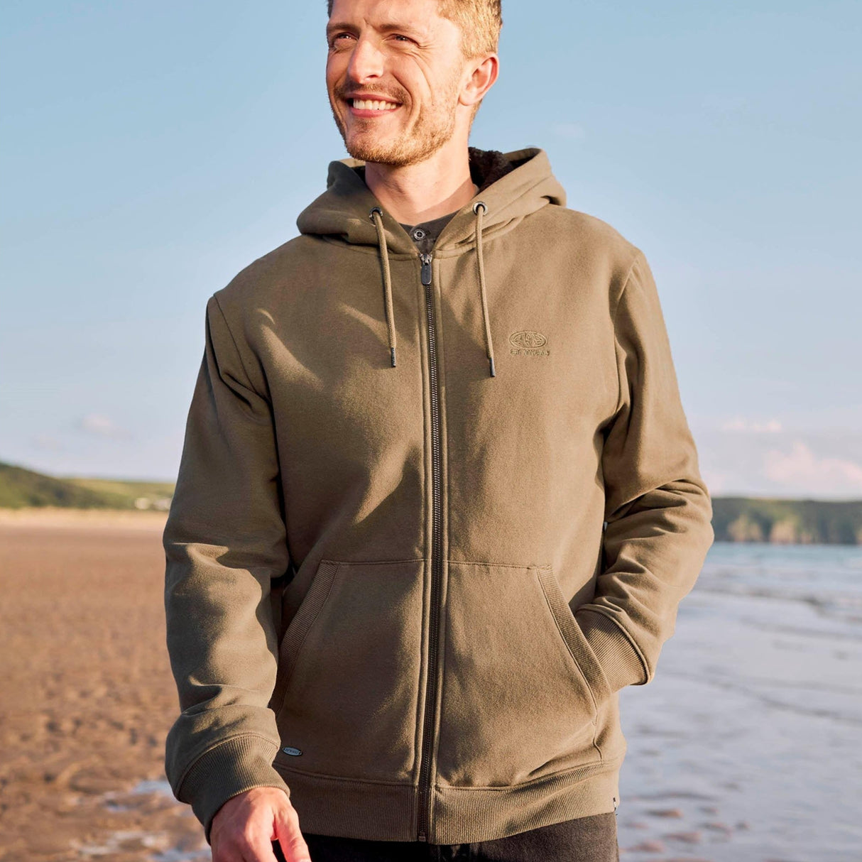 Animal Mens Samuel Organic Relaxed Fit Hoodie Dark Khaki