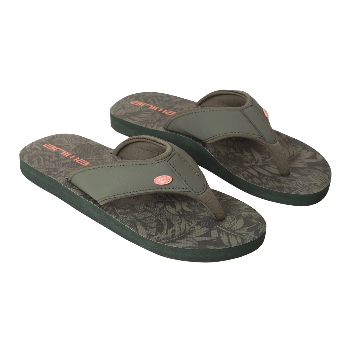 Animal Womens Swish Leaf Print Recycled Flip Flops Dark Khaki