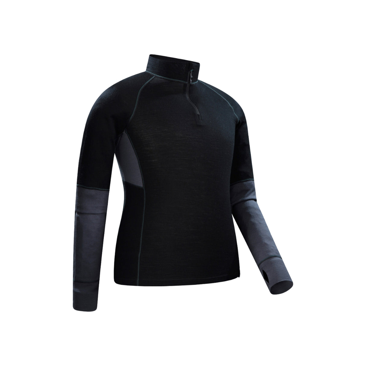 Mountain Warehouse Mens Ultra Merino Wool Zip Neck Base Layer Top Black