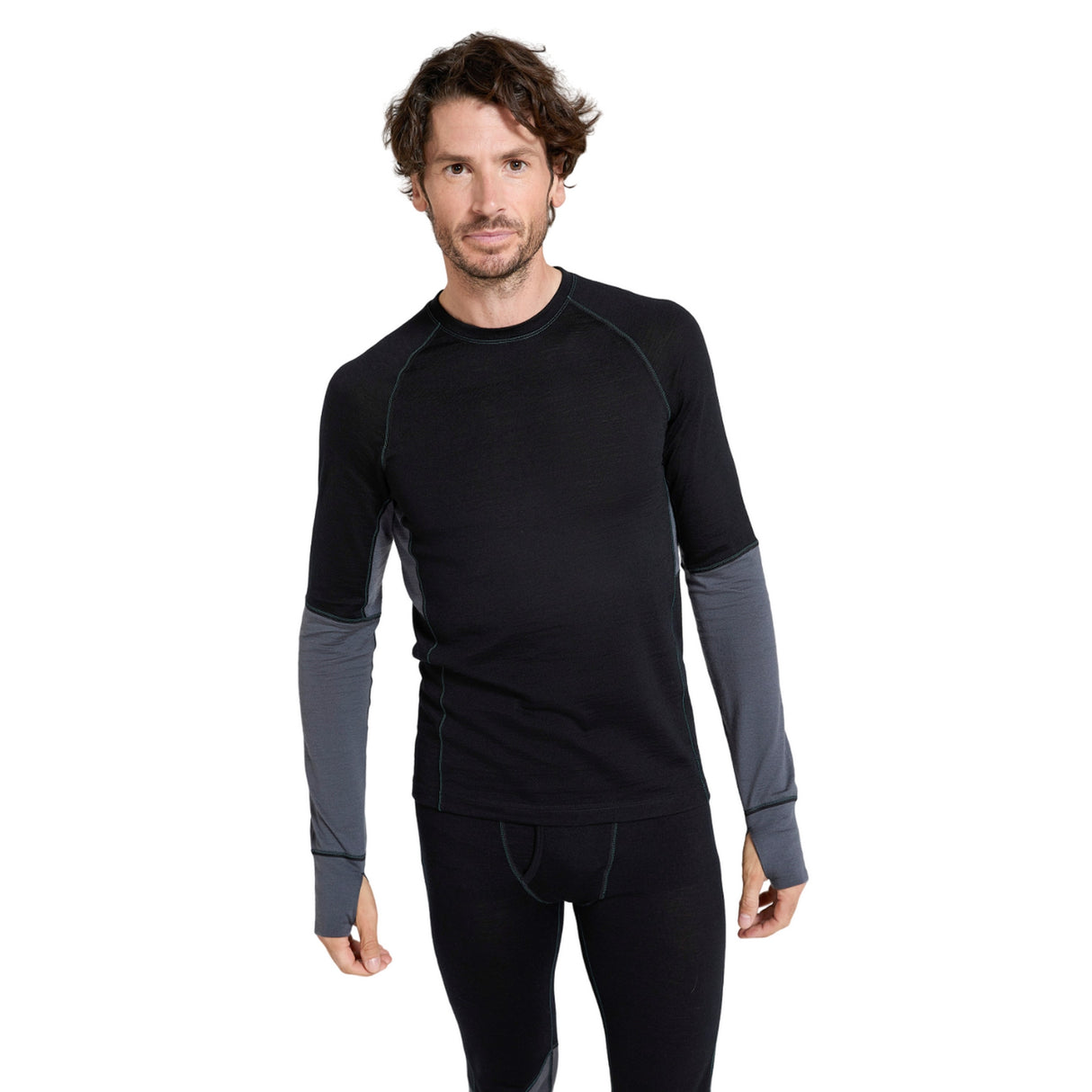 Mountain Warehouse Mens Ultra Merino Wool Round Neck Base Layer Top Black