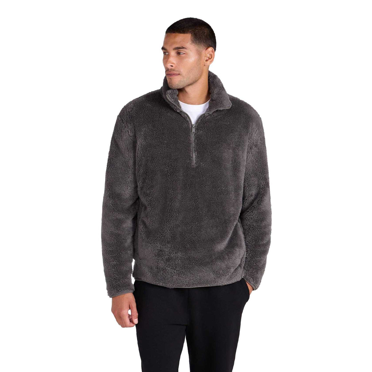 Animal Mens Teddy Fleece Half Zip Jacket Khaki