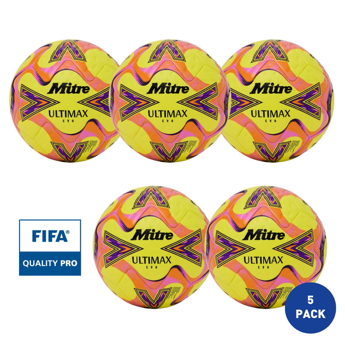 Mitre Ultimax Evo 26 Football Yellow - 5 Pack