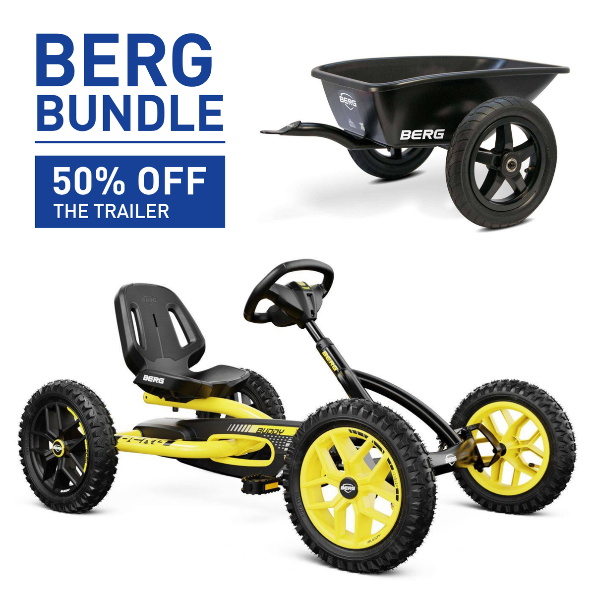 BERG Buddy Cross Yellow Go-Kart and Trailer