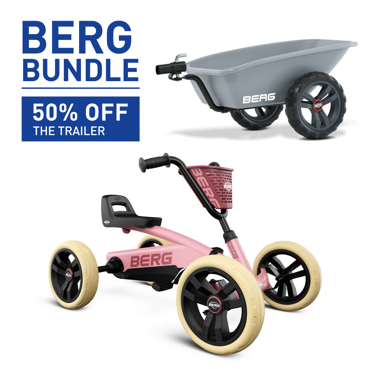 BERG Buzzy Pink Go-Kart & Trailer