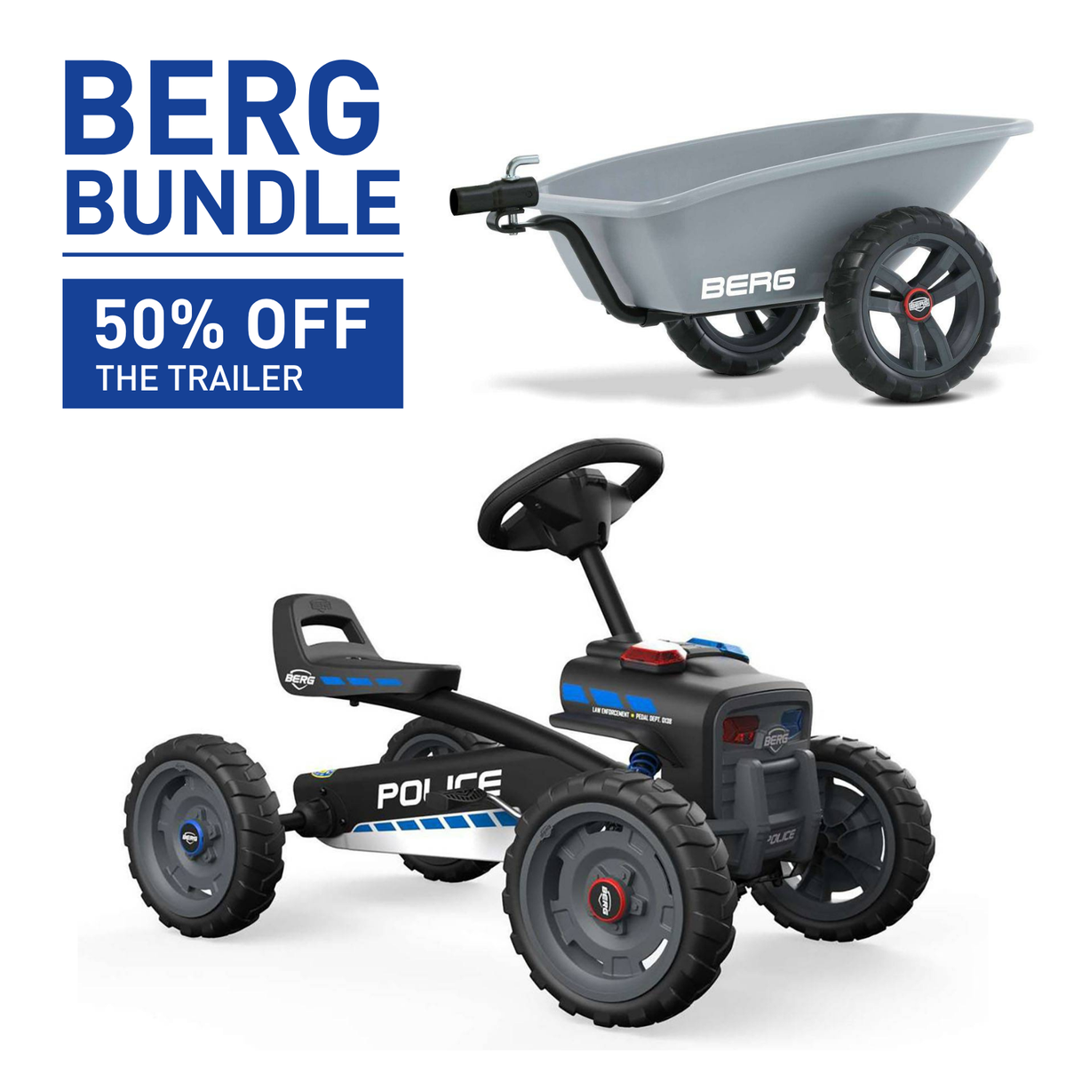 BERG Buzzy Police Go-Kart & Trailer