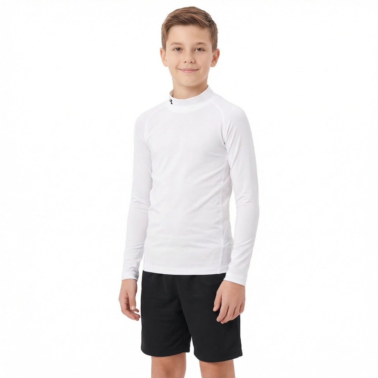 UA BOYS HG ARMOUR MOCK LS WHITE