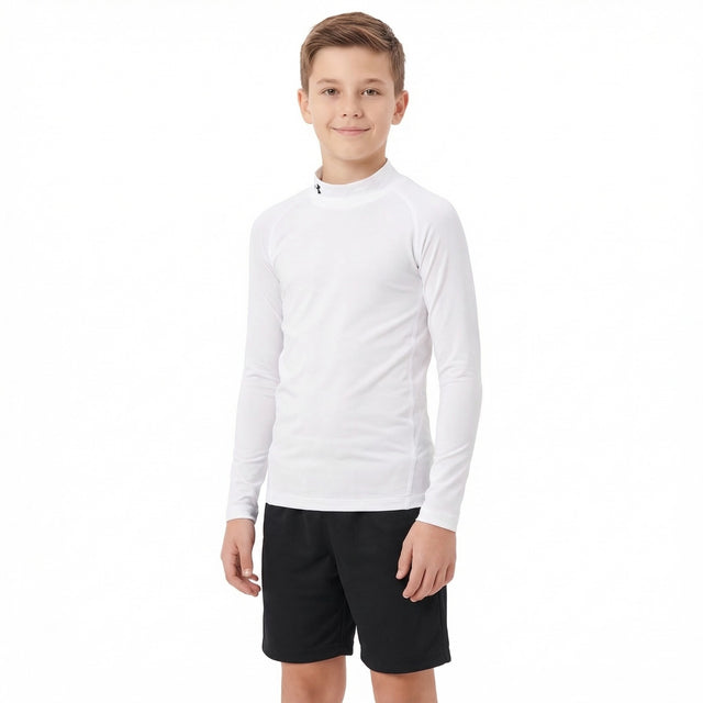 UA BOYS HG ARMOUR MOCK LS WHITE