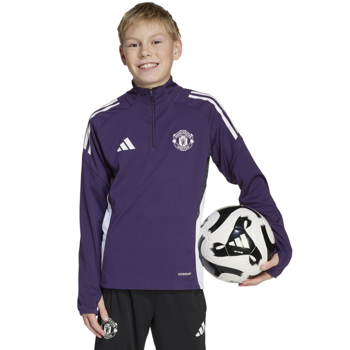 adidas Manchester United Tiro Football 2025/26 Kids Half-Zip Training Top Model Front View