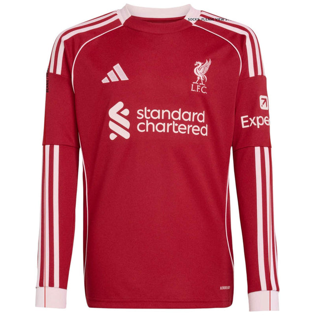 adidas Liverpool Football 2025/26 Kids Long Sleeved Home Jersey