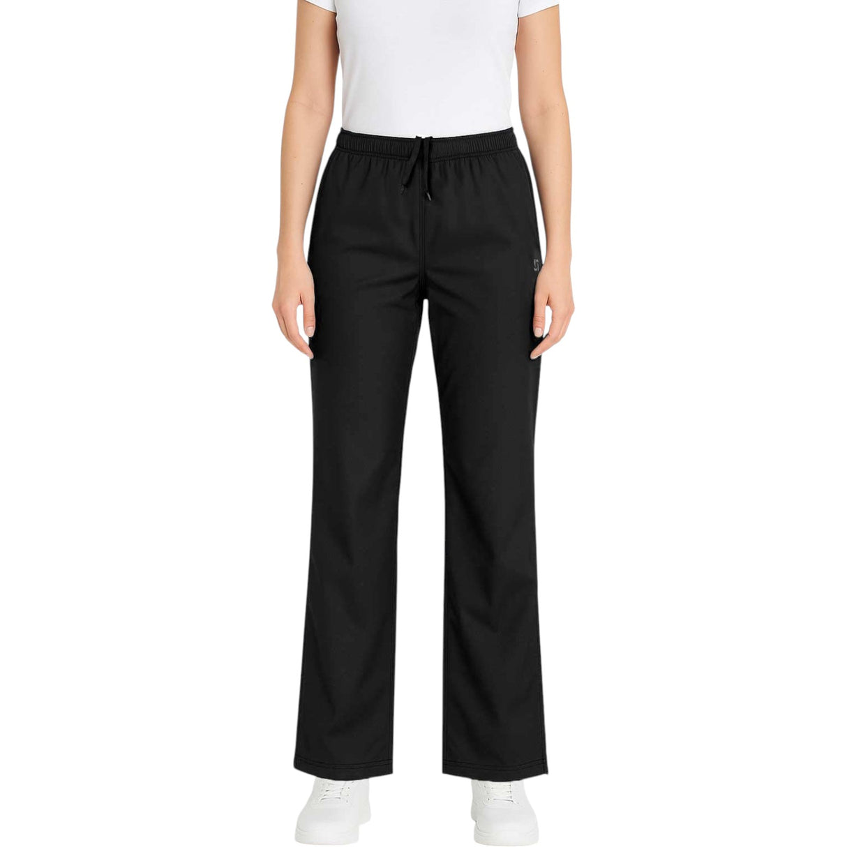 BodyLogic Womens Full-Length Woven Jogger Pant Model Front View