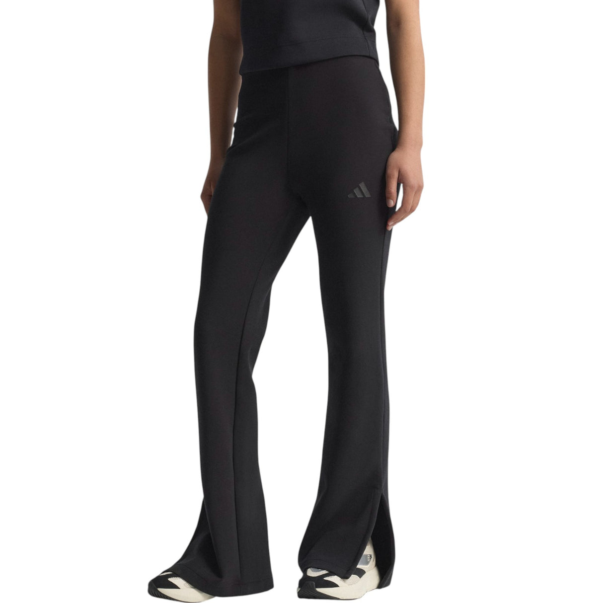 adidas All Season Womens Fleece Slim-Fit Flared Pants Model Front Side View