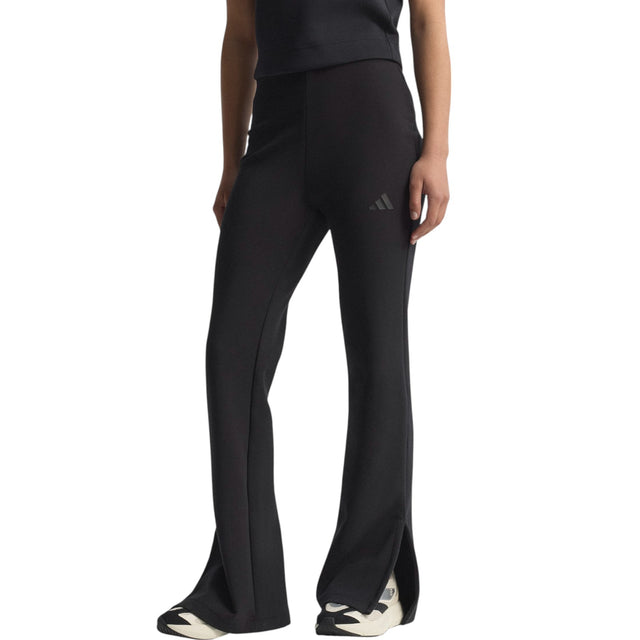 adidas All Season Womens Fleece Slim-Fit Flared Pants Model Front Side View