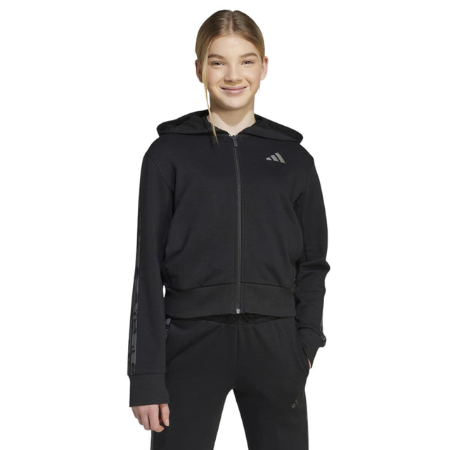 adidas Girls 3-Stripes Animal French Terry Kids Hooded Track Top