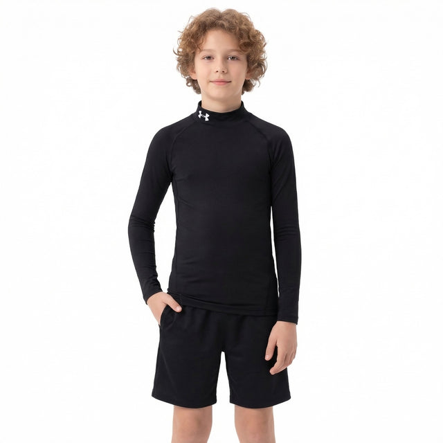 UA Boys HG Armour Mock LS BLACK