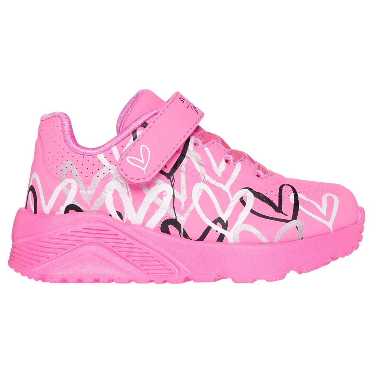 Skechers Uno Lite Love Levitate Girls Goldcrown Graffiti Hearts Gore And Strap Sneaker