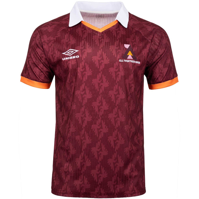 Umbro All Together Now Festival Adults Short Sleeved Retro Jersey Maroon Front View