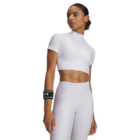 UA Womens HeatGear Crop Mock SS White