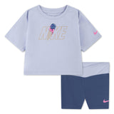 Nike Girls Jnr Tee & Bike Short Set Navy