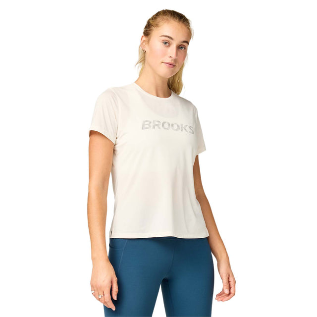 Brooks Wmns Dash Reflect Short Slv Beige