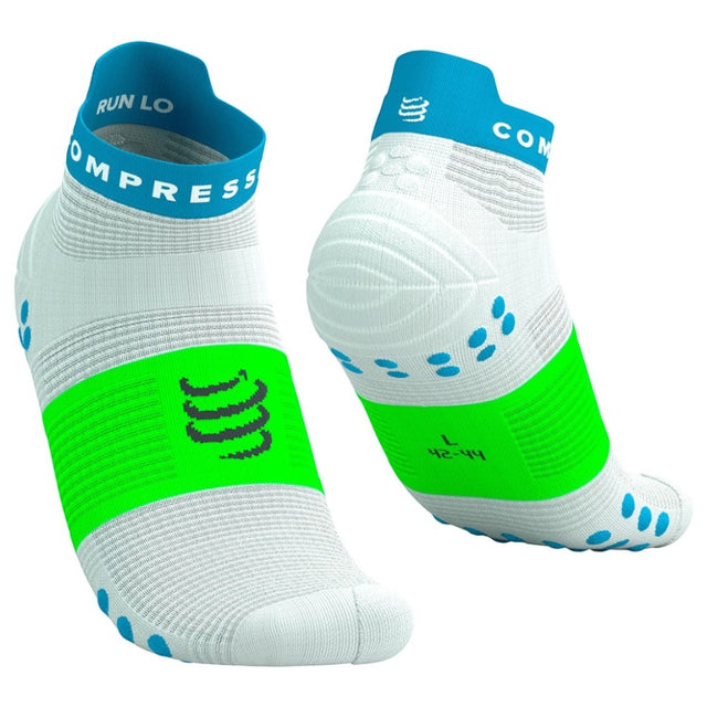 Compressport Pro Racing V4.0 Run Low Socks - White/Blue/Green