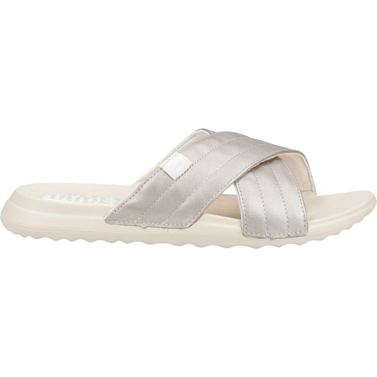 HEYDUDE Womens Christi Slide Distressed Sandal Metallic