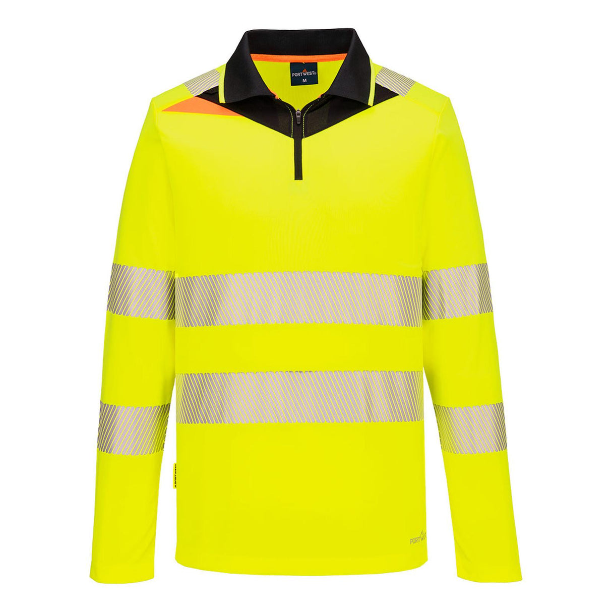 Portwest DX4 Hi-Vis Zip Polo Shirt L/S  Yellow/Black