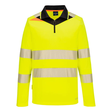Portwest DX4 Hi-Vis Zip Polo Shirt L/S  Yellow/Black