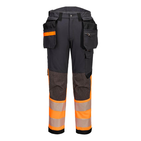 Portwest EV4 Hi-Vis Stretch Detachable Holster Class 1 Trousers Orange/Metal Grey