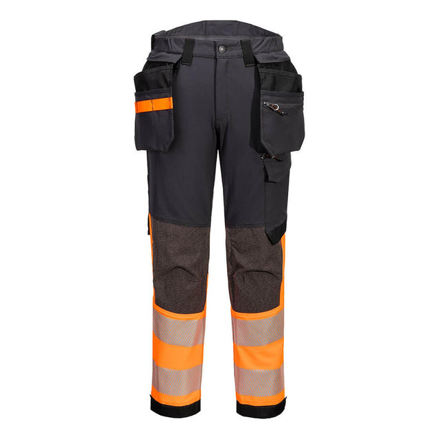 Portwest EV4 Hi-Vis Stretch Detachable Holster Class 1 Trousers Orange/Metal Grey