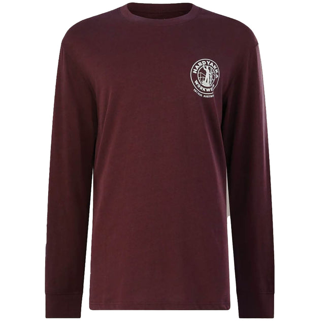 Hard Yakka Mens Heritage Icon Long Sleeve Tee Burgundy