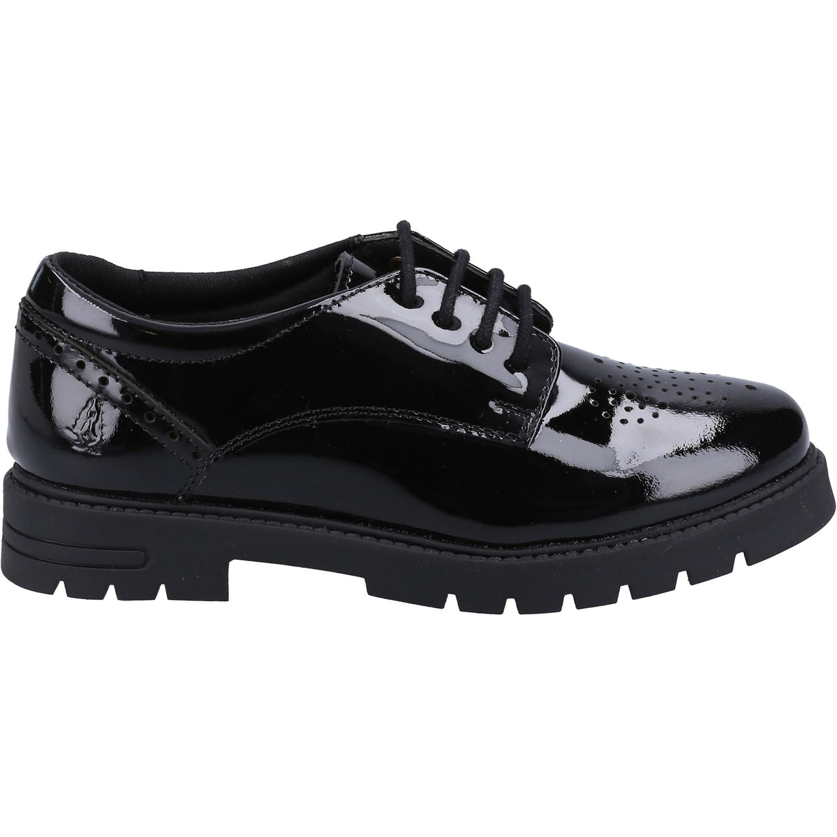 Hush Puppies Girls Jayne Patent SNR Shoe Black
