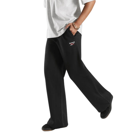 Reebok Womens ID 2-COL LOGO FLEECE WIDE LEG PANTS BLACK